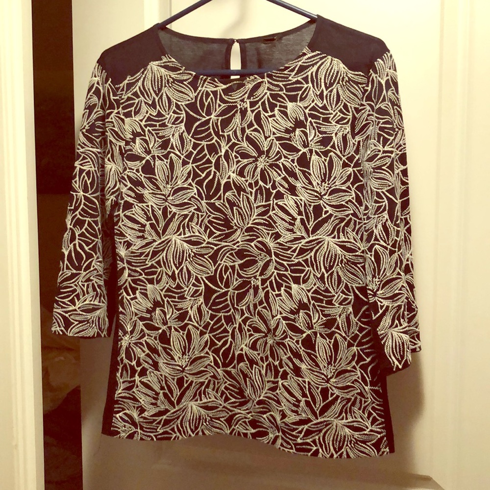 J.Crew Navy & White Embroidered Top